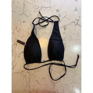NWT Victoria’s Secret Black Halter Triangle Bikini Top - Gold Hardware